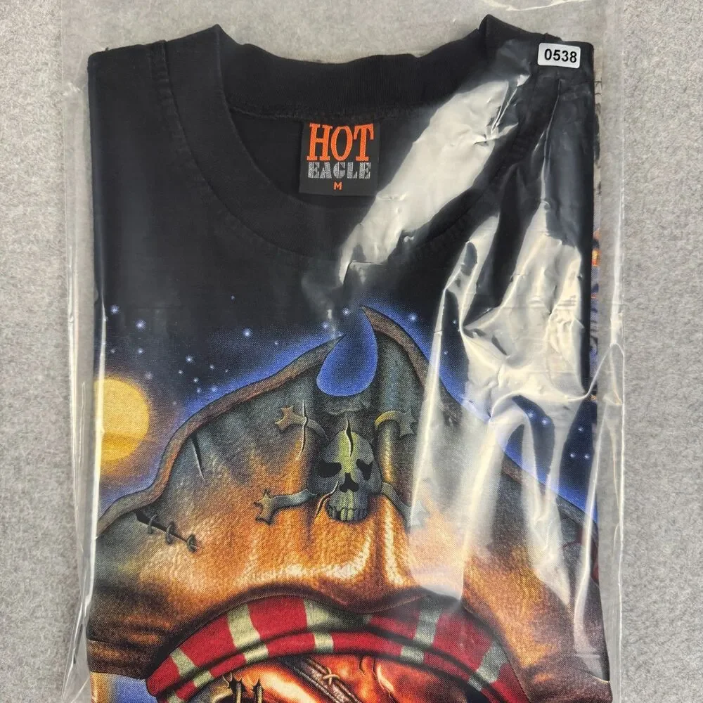 Vintage Liquid Blue Style Tie Dye V Pattern Pirate Skull Sword T Shirt - M